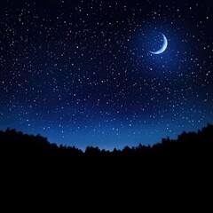 Naklejka premium Stars scattered across the night sky with the moon shining brightly in the background 