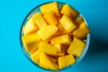 Glass Bowl Of Fresh Healthy Chopped Mango Fruit