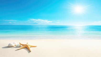 Sunny beach scene with starfish and shells (1)