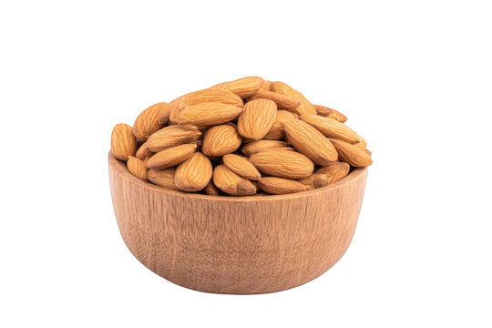 A wooden bowl filled with delicious roasted almonds healthy snack food photography high resolution image perfect for on transparent background nuts - Powered by Adobe