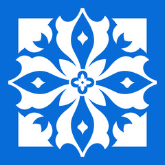 Moroccan Floral Tile, Minimal Folk Art