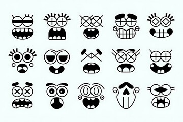 Cute cartoon animal icon set featuring black silhouette illustrations of baby love symbols for Valentine's Day design