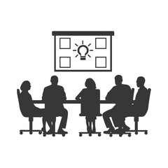 Silhouette business people meeting at an office conference table business team brainstorming vector icon illustration on white background