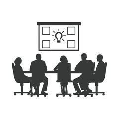 Silhouette business people meeting at an office conference table business team brainstorming vector icon illustration on white background