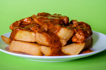 Plate Of British Favourite Chicken Curry And Chips