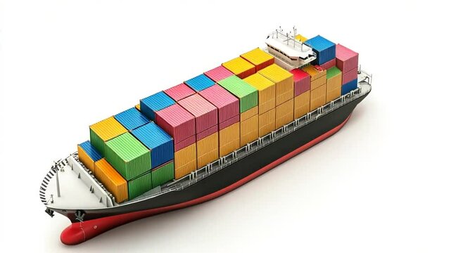 Container Ship Isolated on White Background - Global Trade and Transportation