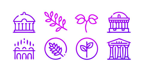 Naklejka premium Classical Architecture Line Icons Elegant Designs of Ancient Buildings and Plants