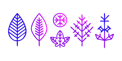 Elegant Minimalist Leaf and Snowflake Line Art Winter Botanical Illustrations