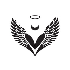 Obraz premium Stylized black wings with heart shape and crescent moon halo design
