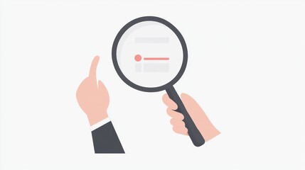 A hand points to a detail within a document magnified by a magnifying glass held by another hand.  The focus is on a specific line within the text