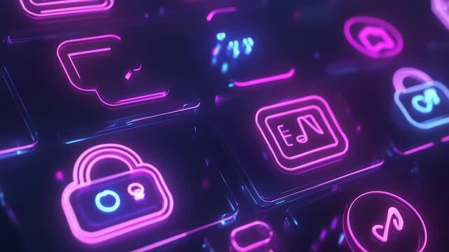 Close-up view of glowing keyboard keys featuring lock and music icons in a digital workspace - Powered by Adobe