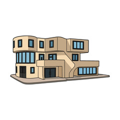 Fototapeta premium Vector Cartoon Modern Modular Home with Beige Exterior and Large Windows