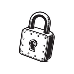 Vintage padlock illustration black and white security icon