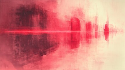 Naklejka premium Red city reflection, hazy sunrise, water, abstract art, website banner