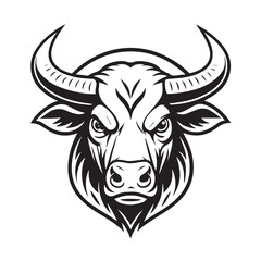 Aggressive bull head vector illustration black and white