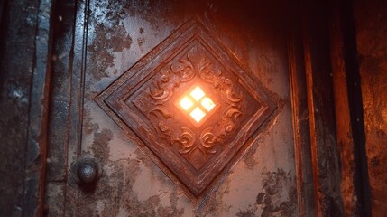 Ornate metal panel with glowing light