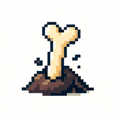 Fototapeta premium Buried Bone Pixel Art on White Background