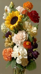 Vibrant Floral Arrangement: A Stunning Collection of Colorful Flowers in Full Bloom, Perfect for Decor and Artistic Inspiration.