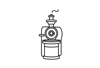 Linear icon depicting a coffee roaster machine; simple black contour on white background,  brewing,  apparatus