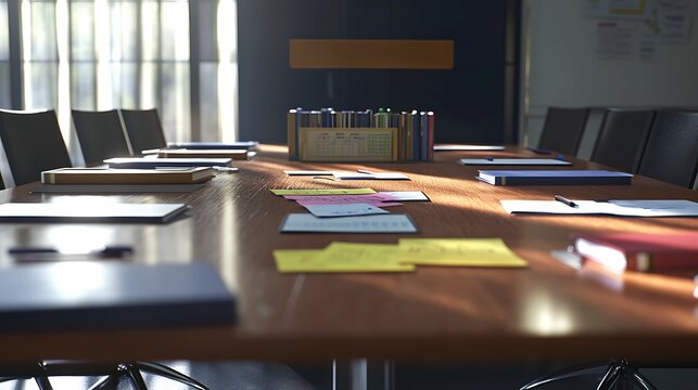 Meeting table with generic law books charts and a sign reading Governance photorealistic environment