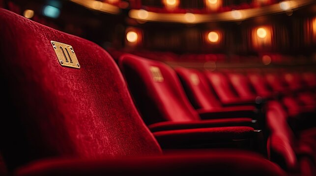 Rows of plush red theater seats await patrons.