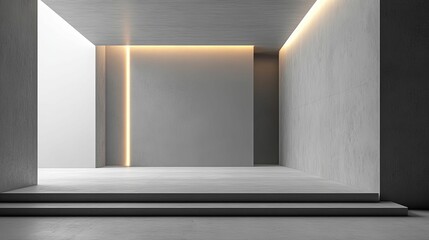 Modern minimalist interior space with gray walls and light accents.