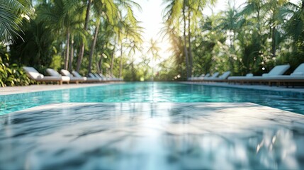 Tropical resort pool oasis, bathed in sunlight.