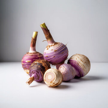 Fresh purple and white kohlrabi roots