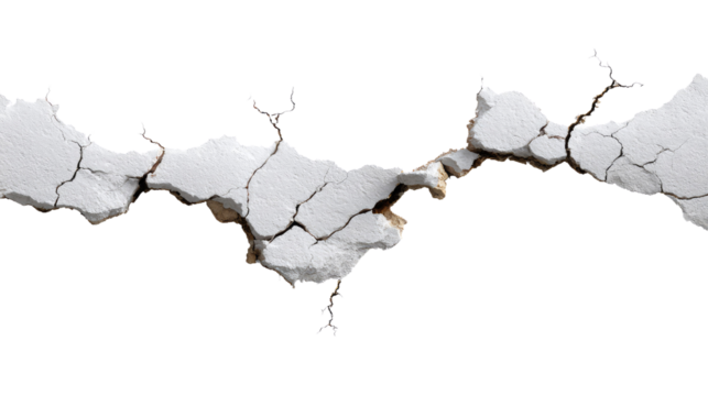 Cracked Foundation: A detailed image showcasing the intricate patterns and fractures within a crumbling structure, revealing the impact of time and stress. 