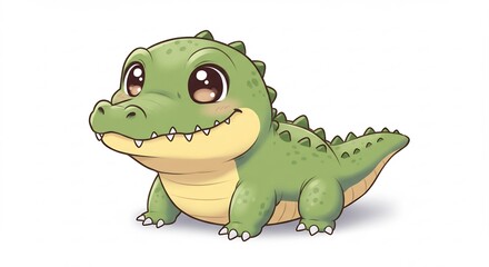 Fototapeta premium 可愛いワニの赤ちゃん 優しい光を浴びて微笑む. AI Generated