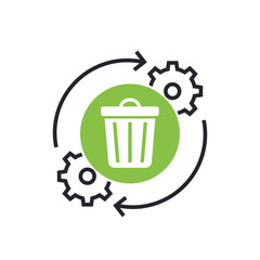 waste management icon with trash bin and gears