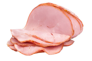 Delicious slices of smoked ham ready to eat gourmet delicatessen premium quality meat product appetizing food photography on transparent background