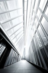 Obraz premium Modern architecture glass steel building interior corridor