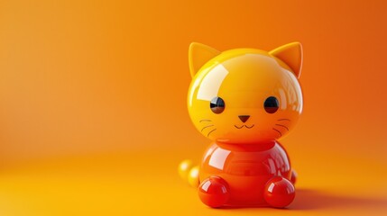 Cute, stylized orange cat toy on orange background