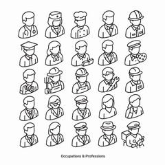 Isometric Professions Icon Set – Line Style