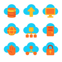 Cloud nine icons illustrating the power of cloud computing.