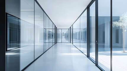 Fototapeta premium Modern glass office corridor architecture design