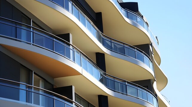 Modern apartment building exterior curved balconies