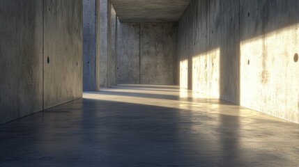 Modern Minimalist Interior Space with Concrete Walls and Abstract Lighting Effects in a Large Empty Room