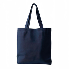 Stylish Dark Blue Tote Bag Mockup Isolated on Black Background Perfect for Branding Designs and Merchandise Presentations Suitable for Fashion Blogs and E-commerce Websites