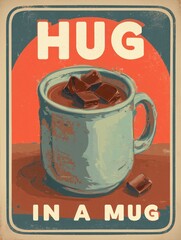 Illustration vintage mug de chocolat Chad, Hug in a mug, artwork pour impression t-shirt, poster, sticker, art wall, encadrement