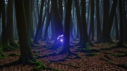 Mystical Forest Ethereal Glow Amidst Ancient Trees