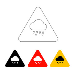 rain cloud triangle vector icon, line icon, black and white clouds, using red, black and yellow triangle buttons