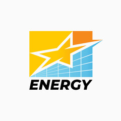 Logo design graphic concept creative premium vector stock image top sell star crooked solar cell speed fast renewable energy electric power panel sun
