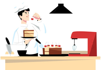 professional chef baking pastry vector illustration