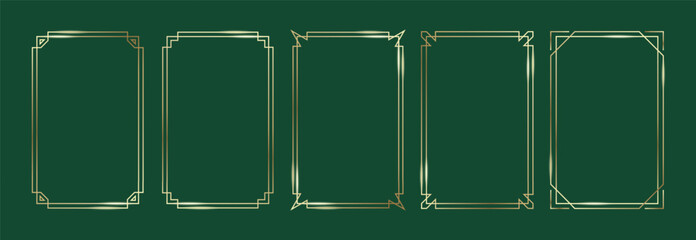Golden Frames Set. Thin Line Gold Borders Luxury Minimalist Collection. Premium Vector Brass Outline Geometric Rectangles. Linear Decorative Banners with Black Background Isolated