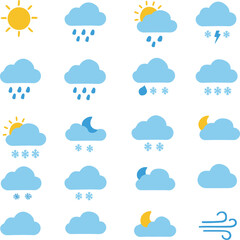 Fototapeta premium Weather icon set with sun cloud rain snow lightning and wind symbols