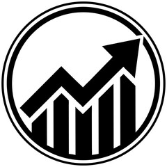 Black and white upward trending arrow icon in circular design  