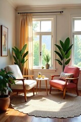 A serene and inviting therapy office, featuring calming colors and natural light, promoting a sense of peace and well-being for clients seeking mental health support , serene, clean