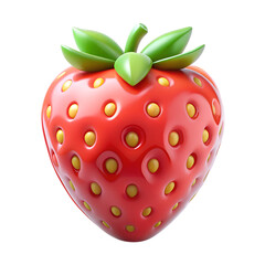 Fototapeta premium 3d cartoon strawberry icon with glossy plastic finish on transparent background